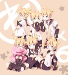  bad_id bad_pixiv_id bespectacled blonde_hair blue_eyes clone detached_sleeves glasses headset kagamine_len leg_warmers male_focus multiple_boys necktie open_mouth ousaka_nozomi pillow ponytail tears teeth vocaloid yellow_neckwear 