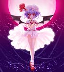  bat_wings dress dress_lift flower hat legs mary_janes moon no_panties purple_hair red_eyes remilia_scarlet rose s-yin shoes short_hair socks solo touhou wings 