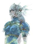  armor bad_id bad_pixiv_id blue_armor breasts feathers helmet lenneth_valkyrie long_hair medium_breasts popompon silver_hair solo valkyrie_profile white_background 