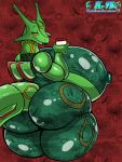  2019 5_fingers absurd_res anthro big_breasts big_butt blush breasts butt clothed clothing curvy_figure eyes_closed female fingers fully_clothed hi_res holding_object huge_breasts hyper hyper_breasts kaithunderstone75 legendary_pok&eacute;mon nintendo nipple_outline pattern_background pok&eacute;mon pok&eacute;mon_(species) rayquaza rear_view red_background simple_background smile solo standing thick_thighs video_games voluptuous watermark wide_hips 
