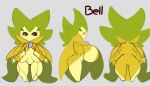  2019 absurd_res anthro areola bell bell_(v12) big_breasts breasts butt character_name dibujosv12 eldegoss english_text exposed eyelashes flora_fauna front_view green_body green_nipples green_skin grey_background hi_res huge_breasts humanoid model_sheet nintendo nipples plant plant_humanoid pok&eacute;mon pok&eacute;mon_(species) pok&eacute;morph pussy rear_view short_stack side_view simple_background smile text thick_thighs video_games wide_hips 