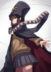  1girl boogiepop boogiepop_(character) brown_hair cape hat highres looking_at_viewer shaded_face simple_background solo window1228 