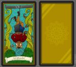  2019 card clothed clothing detailed_background digital_media_(artwork) fortune_telling hair hanged_man(tarot hi_res japanese_cloud lupelongo male mammal outside procyonid raccoon sky tarot tarot_card upside_down 