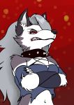  2019 angry anthro canid canid_demon canine canis clothing collar demon female fur hair helluva_boss loona_(vivzmind) mammal red_sclera solo spikes unknown_artist wolf 