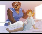  anthro bed biceps big_breasts breasts brown_body brown_fur canid canine canis cleavage clothed clothing digital_media_(artwork) domestic_dog dracojeff duo felid female fur furniture hair hospital huge_breasts katherine_redgrave male male/female mammal muscular muscular_arms muscular_female nurse nurse_uniform uniform yellow_eyes 