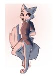 2019 anthro arctic_fox barefoot black_nose border bottomless canid canine cheek_tuft clothed clothing disney enginetrap facial_tuft featureless_crotch fluffy fluffy_tail fox fur hands_behind_back head_tuft light lighting mammal shirt simple_background skye_(zootopia) smile solo tongue tongue_out topwear tuft white_body white_border white_fur zootopia 