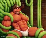  abs anthro biceps biped bovid bovine cattle darius_(kemo_coliseum) facial_hair fur hair horn kemo_coliseum male mammal muscular muscular_male nipples open_mouth pecs primodrago red_body red_fur solo tentacles 