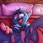  ahegao anus bed blue_body blue_fur bodily_fluids breasts cartoon_network clitoris cum cum_in_pussy cum_inside fur furniture genital_fluids hi_res looking_pleasured nicole_watterson nipples open_mouth pillow pink_body pink_fur pussy pussy_juice richard_watterson saliva skybeatz the_amazing_world_of_gumball tongue tongue_out vaktus 