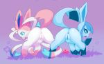  anus blue_eyes blush butt duo eeveelution female feral glaceon gradient_background nintendo open_mouth otsu pawpads paws pok&eacute;ball pok&eacute;mon pok&eacute;mon_(species) presenting presenting_hindquarters pussy simple_background smile sylveon teal_eyes video_games 