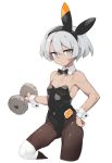  abs black_hairband bow bowtie bunnysuit dumbbell grey_eyes grey_hair gym_leader hairband knee_brace kylin looking_at_viewer pokemon pokemon_(game) pokemon_swsh saitou_(pokemon) 