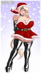  absurd_res anthro big_breasts blush breasts christmas clothed clothing curvy_figure doodle_dip female footwear hair hat headgear headwear hi_res high_heels holidays huge_breasts legwear looking_at_viewer mammal momo_(doodle_dip) rubber santa_hat shoes simple_background smile solo thick_thighs wide_hips 