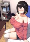  breast_hold cleavage shidaidaka sweater thighhighs 