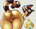  animal_crossing ankha_(animal_crossing) anthro bent_over big_butt breasts butt canid canine canis domestic_cat domestic_dog duo eyewear felid feline felis female glasses hi_res isabelle_(animal_crossing) mammal nintendo noblood nude pussy raised_tail video_games 