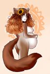  anthro belly big_belly big_breasts breasts canid canine domestic_cat felid feline felis female fox hand_on_stomach hybrid looking_at_viewer mammal nude pregnant solo treventant 