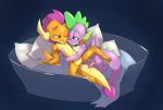  absurd_res after_sex bed bodily_fluids cum dragon female friendship_is_magic furniture genital_fluids hi_res male male/female my_little_pony penis pussy qrog smolder_(mlp) spike_(mlp) young 