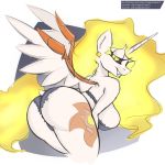  anthro bedroom_eyes bent_over big_breasts big_butt bra breasts butt clothing daybreaker_(mlp) equid female friendship_is_magic horn longtailshort mammal my_little_pony narrowed_eyes panties seductive underwear winged_unicorn wings 