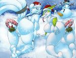  all_fours anal anal_penetration anthro big_breasts big_butt breasts butt christmas clothing duo female forked_tongue hand_on_butt hat headgear headwear holidays improvised_sex_toy legendary_pok&eacute;mon looking_back nintendo penetration pok&eacute;mon pok&eacute;mon_(species) pussy raised_tail reshiram santa_hat serperior snowman thebigbadwolf01 tongue tongue_out video_games 