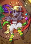  2019 absurd_res bell bow christmas cloth derpy_hooves_(mlp) equid equine female friendship_is_magic hair half-closed_eyes hi_res holidays mammal my_little_pony narrowed_eyes nude open_mouth pussy rainihorn spreading text tongue ych_result 