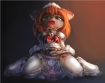  2017 anthro bodily_fluids breasts choker clothing domestic_cat drooling felid feline felis female green_eyes hair jewelry living_clothing looking_at_viewer maid_uniform mammal necklace open_mouth red_hair saliva simple_background sorrynothing tentacles uniform 