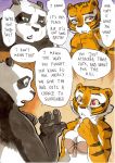  2014 anthro big_breasts breasts cleavage clothed clothing comic daigaijin dialogue dreamworks duo english_text felid female fur giant_panda kung_fu_panda male mammal master_po_ping master_tigress multicolored_body multicolored_fur painting_(artwork) pantherine speech_bubble text tiger traditional_media_(artwork) ursid watercolor_(artwork) 