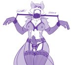  anthro bdsm bit_gag bondage bound canid canine clothing collar digimon digimon_(species) fox gag gloves gynomorph handwear hi_res intersex kohaku_sunwalker lingerie mammal multi_tail renamon spreader_bar trevhart wrist_cuff 