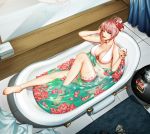  absurdres bare_legs barefoot bath bathroom bathtub bikini claw_foot_bathtub cup drinking drinking_glass feet highres huge_filesize original pink_hair swimsuit water yr_(jwuly) 