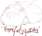  absurd_res arm_over_shoulder bikini birthday blush clothing demon gift hi_res line_art meow_(space_dandy) morbidly_obese obese overweight saintdraconis space_dandy swimwear 