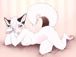  &lt;3 &lt;3_eyes 4:3 4_toes ajna blue_eyes blush breasts canid canine claws ear_piercing female fluffy fluffy_tail fox fur hair hi_res mammal nude painted_claws pawpads piercing solo toes white_body white_fur white_hair 