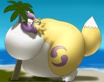  big_breasts breasts digimon digimon_(species) female grinex huge_breasts hyper hyper_breasts obese overweight palm_tree renamon solo tree 