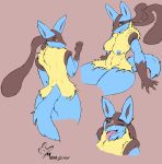  2019 absurd_res anthro bodily_fluids breasts canid canine female fur hi_res looking_at_viewer lucario mammal manazlash nintendo nipples open_mouth pok&eacute;mon pok&eacute;mon_(species) pussy simple_background video_games 