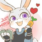  &lt;3 1:1 ambiguous_gender anthro buckteeth carrot_pen clothed clothing disney fur grey_body grey_fur holding_object judy_hopps lagomorph leporid mammal open_mouth open_smile pink_nose police_uniform purple_eyes rabbit simple_background smile solo teeth uniform zootopia まおさん 