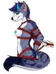  2018 aarin absurd_res anthro bound breasts canid canine digital_media_(artwork) duo female fingers fur hair hi_res kutta(old) looking_at_viewer lunedegivre mammal nipples nude rope rope_bondage rope_harness smile thench 