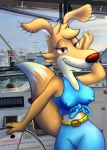  anthro blinky_bill_(series) breasts canid canine canis clothed clothing curvaceous curvy_figure daisy_dingo digital_media_(artwork) dingo female hi_res lobofeo looking_at_viewer mammal nipple_outline nipples photo_background smile solo voluptuous 