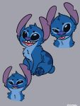  2019 3:4 alien back_markings black_eyes blue_body blue_claws blue_fur blue_nose blue_pawpads cakethulhu chest_tuft claws digital_drawing_(artwork) digital_media_(artwork) disney experiment_(lilo_and_stitch) fluffy fur grey_background head_tuft hi_res lilo_and_stitch markings notched_ear open_mouth open_smile pawpads simple_background sitting small_tail smile stitch_(lilo_and_stitch) tongue tongue_out tuft 