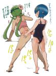  2boys anal ass ass_grab bare_shoulders barefoot blue_eyes blue_hair blue_swimsuit bottomless chouku_tetsushitsuiwa cum cum_while_penetrated dark_skin ejaculation flower full_body genderswap genderswap_(ftm) green_hair hair_flower hair_ornament hairband highres long_hair mao_(pokemon) motion_blur multiple_boys one-piece_swimsuit otoko_no_ko pokemon sex short_hair spread_legs standing strapless suiren_(pokemon) sweat swimsuit tiptoes trembling trial_captain tubetop tubetop_lift twintails very_long_hair yaoi 