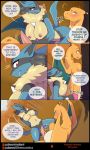  2019 autumn azzilan big_breasts big_penis black_body black_fur blue_body blue_eyes blue_fur blush bodypaint breasts charizard claws comic domination english_text eyes_closed female female_domination feral fluffy fur grass handcuffs hi_res horn karina_(tyran) lucario male male/female matemi motion_lines navel neck_tuft nintendo nipples paws penis pok&eacute;mon pok&eacute;mon_(species) pussy red_eyes rubbing shackles slightly_chubby spikes text tree tuft vein video_games wings yellow_body yellow_fur 