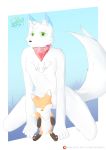  absurd_res anthro blue_body blue_fur canid canine canis fur green_eyes hi_res leokato male mammal patreon plushie smile solo standing white_body white_fur wolf 