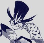  avian bird blitzo_(vivzmind) clothed clothing demon duo hand_on_shoulder helluva_boss male multi_eye nude owl romantic_couple simple_background size_difference smile stolas_(vivzmind) umbreeunix white_background 