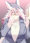  4_fingers anthro breasts canid canine clothed clothing eyes_closed female fingers front_view hi_res kemono kishibe mammal solo 