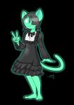  2019 accessory anthro barefoot black_background clothed clothing dress felid female glowing hair_accessory hairclip hi_res mammal mynt_(character) paraphore peace_sign_(disambiguation) shroudedmouse simple_background solo 