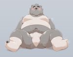  2019 anthro belly blush bulge butt clothing cute_fangs hi_res hugo_(jumperbear) jumperbear male mammal moobs navel overweight overweight_male pubes shirt sitting solo topwear underwear ursid 