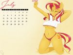  anthro anthrofied breasts calendar clothing cutie_mark equestria_girls equid eyes_closed female horn mammal my_little_pony nipple_outline phylloaurea shirt stretching sunset_shimmer_(eg) topwear under_boob underwear unicorn 