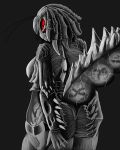  alien anthro arthropod digital_media_(artwork) female greyscale insect mantis monochrome red_eyes sk8th solo thick_thighs wide_hips 