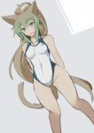  1girl ahoge animal_ear_fluff animal_ears arms_behind_back atalanta_(fate) blonde_hair breasts cat_ears cat_tail competition_swimsuit fate/apocrypha fate/grand_order fate_(series) green_eyes green_hair grey_background groin groin_tendon long_hair multicolored_hair nahu one-piece_swimsuit sketch small_breasts solo swimsuit tail 