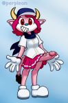  2019 anthro bovid bovine buffalo_bell cattle clothed clothing digital_media_(artwork) gynomorph intersex mammal mascot nippon_professional_baseball orix_buffaloes penis perpleon simple_background smile solo 