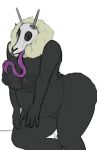  2019 anthro antlers areola big_breasts big_butt black_body black_skin bodily_fluids bone breasts butt capreoline cervid female fingers freckles fur hellspawn_(yerbabuena) hi_res horn huge_butt long_tongue looking_at_viewer mammal nipples nude presenting pussy saliva seductive skull solo tan_body tan_fur tongue yerbabuena 