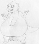  alphys anthro big_breasts blush bottomwear breast_focus breasts buckteeth bulge cleavage clothed clothing cutoffs denim denim_clothing eyewear front_view glasses gynomorph huge_breasts hyper hyper_breasts hyper_bulge intersex non-mammal_breasts open_mouth reptile sbshouseofpancakes scalie shirt shorts solo standing teeth thick_tail thick_thighs topwear undertale video_games 