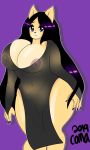 anthro big_breasts breasts canid canine canis clothing comaofsouls domestic_dog female friday goth hi_res huge_breasts mammal purple_eyes shiba_inu solo spitz translucent translucent_clothing 