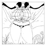  1:1 anthro bat_wings belly big_breasts black_hair breasts chiropteran cleavage clothed clothing female hair hi_res huge_breasts long_hair lylei mammal membrane_(anatomy) membranous_wings monochrome panties plant shirt slightly_chubby solo topwear underwear william_windham wings 