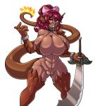  abs adjatha animal_humanoid big_breasts breasts curvy_figure female hi_res huge_breasts humanoid lizard_humanoid melee_weapon muscular muscular_female pussy reptile reptile_humanoid scalie scalie_humanoid simple_background solo sword thick_thighs trials_in_tainted_space voluptuous weapon white_background 